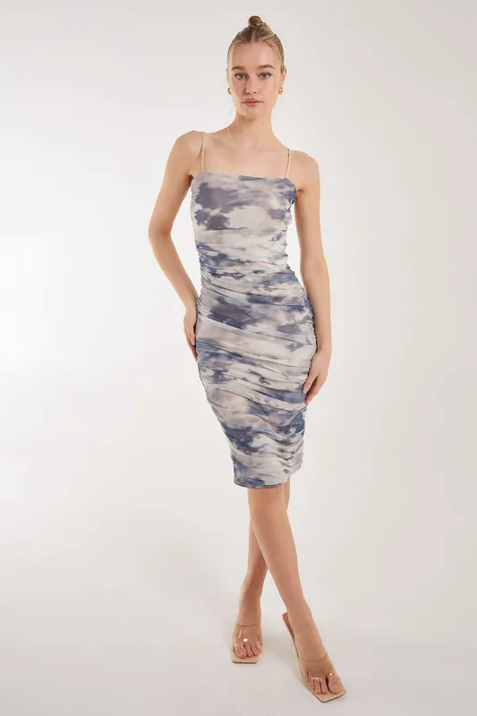 Strappy Distressed Print Midi Dress - Pink Vanilla