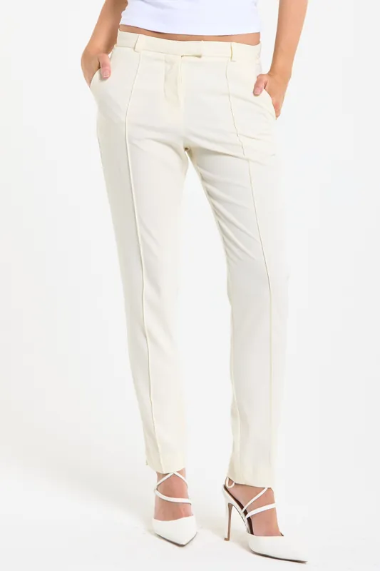Cream Tailored Slim Fit Trousers - Liquorish