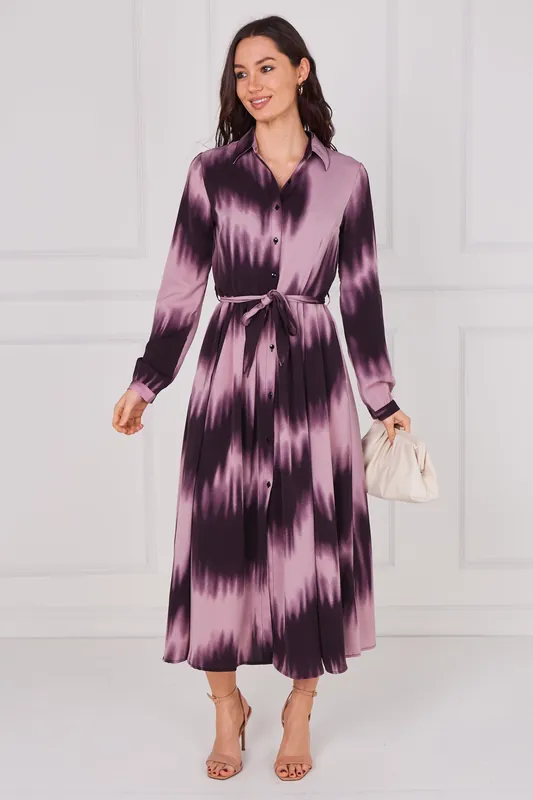 Plum Ombre Tie Dye Belted Midaxi Shirt Dress - Love Sunshine