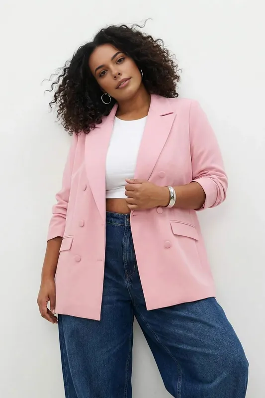 Double Breasted Tailored Button Detail Blazer - WOVCOR