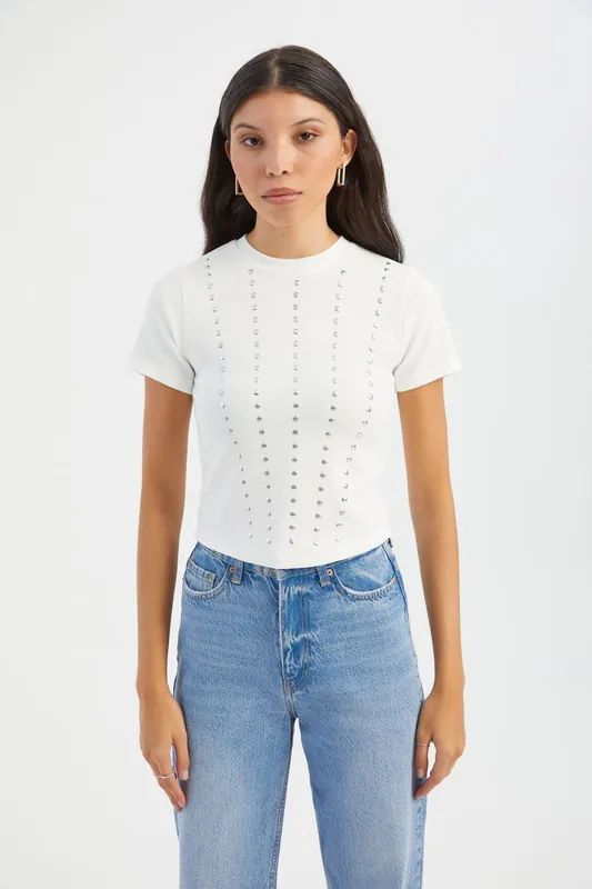 Crew Neck Studded T-shirt