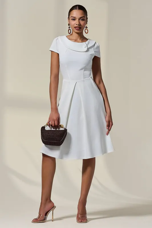 Collared Cap Sleeve Midi Dress - Jolie Moi
