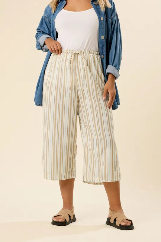 Stripe Linen Look Culottes - Yours