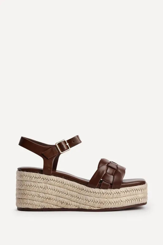 Grazia Brown Plaited Flatform Sandals - Linzi