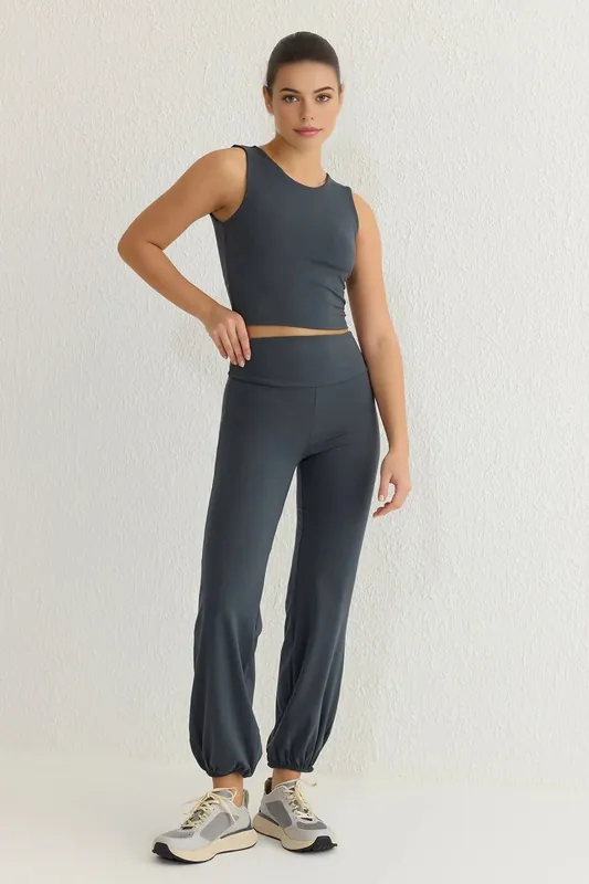 High Waist Balloon Cuff Brushed Knit Sports Joggers - WOVCOR