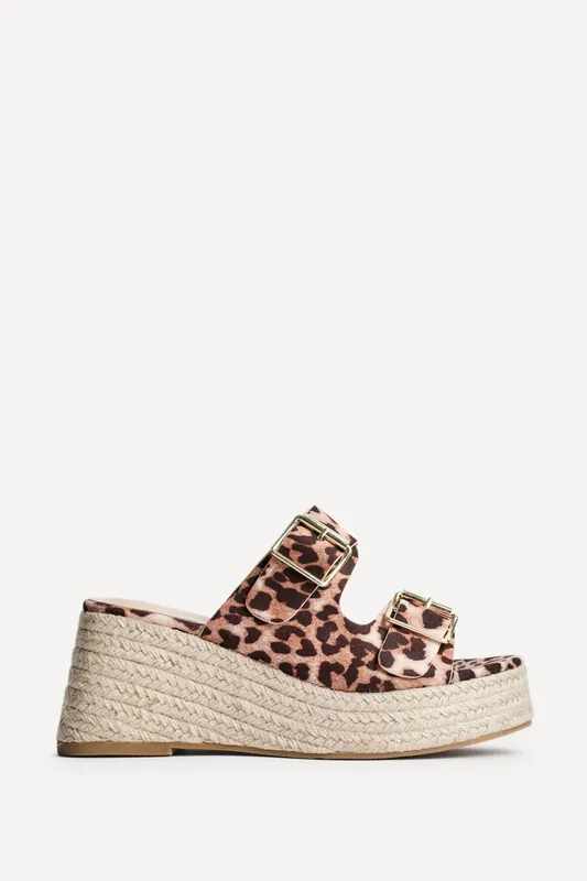 Impact Leopard Print Espadrille Wedge Mules - Linzi