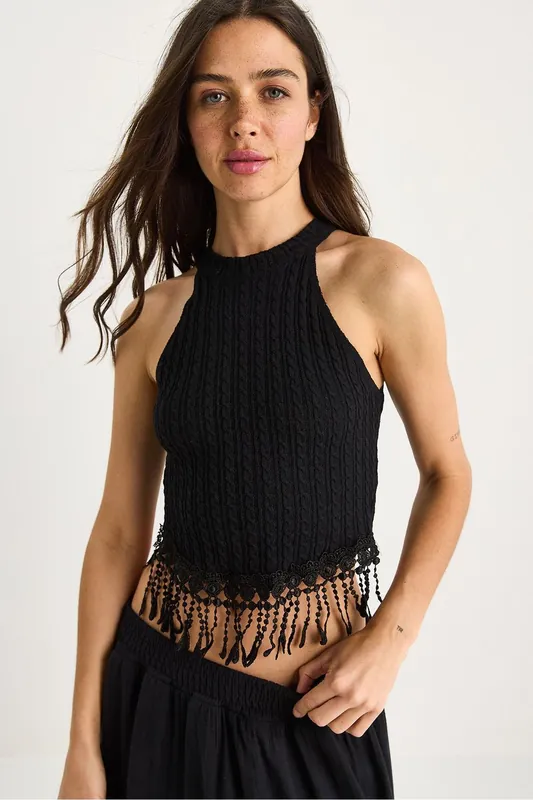 Textured Halter Crop Blouse - Bianco Lucci