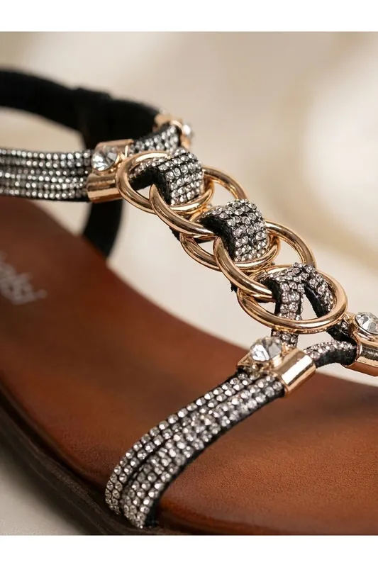 Grace Rhinestone Chain Flat Sandals - IKRUSH