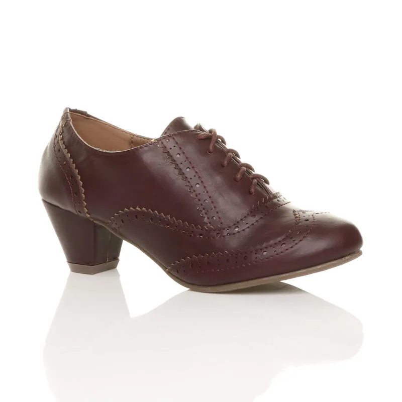 Mid Heel Brogue Ankle Boots Shoe Boots - AJVANI