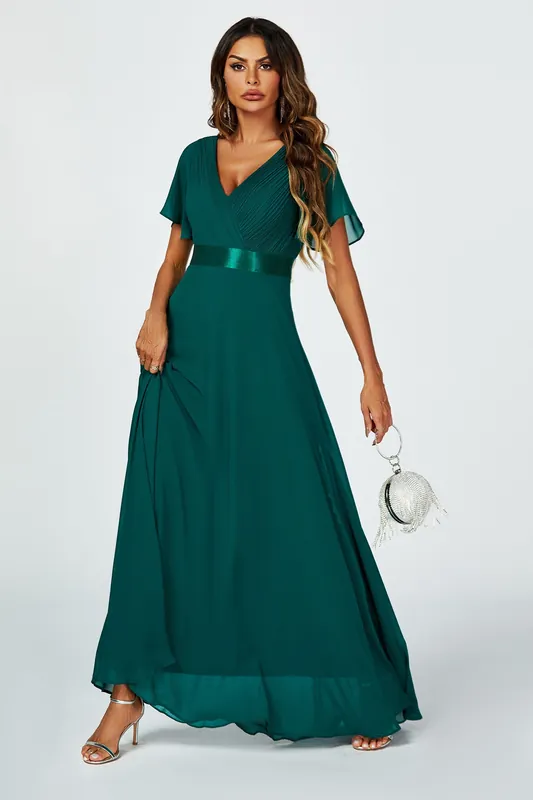 Angel Sleeves Empire Waist Bridesmaid Dress In Green - FS Collection