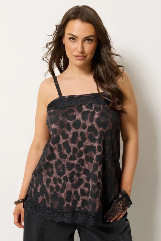 Leopard Print Lace Trim Vest Top - Yours