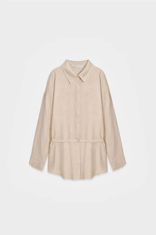 Long Belted Woven Shirt - Dilvin