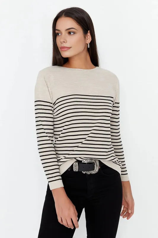 Striped Crew Knit Sweater - WOVCOR