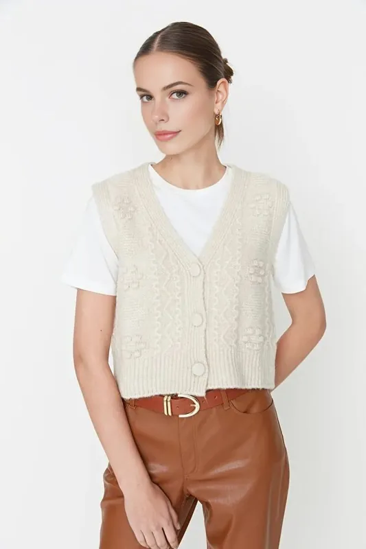 Textured Button-Up Knit Sweater Vest