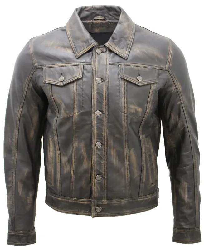 Trucker Slim Fit Leather Shirt Jeans Jacket - Infinity Leather