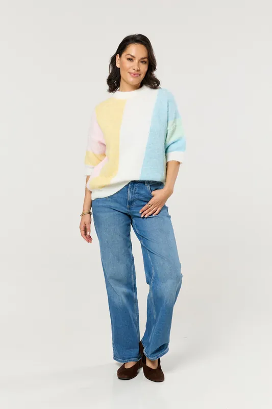 Pastel Colour Block Wool Blend Knitted Jumper - Liquorish