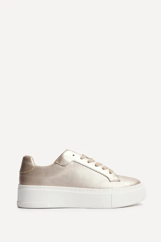 Jersey Gold Faux Leather Trainers - Linzi