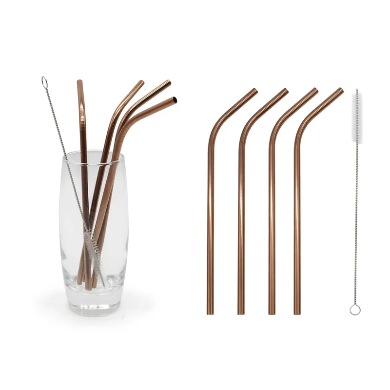 Reusable Straws Stainless Steel Rose Gold 6 Piece Set - Glim & Glam
