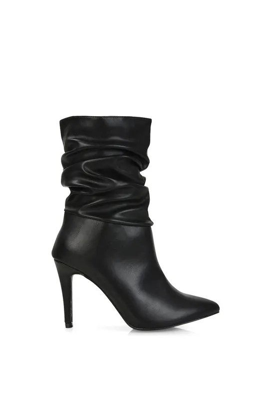 Velma' Ruched Pointed Toe Stiletto High Heeled Ankle Boots - XY London