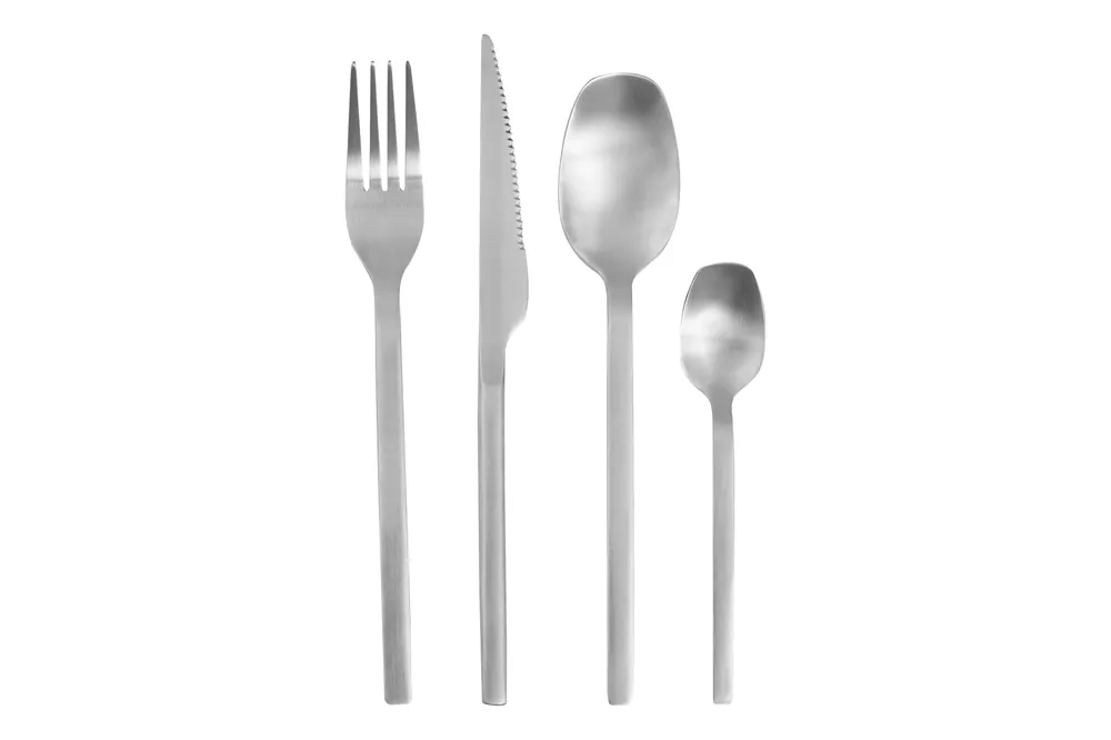 16-Piece Silver Matte Finish Cutlery Set, Sleek Stainless Steel Flatware with Tapered Handles
