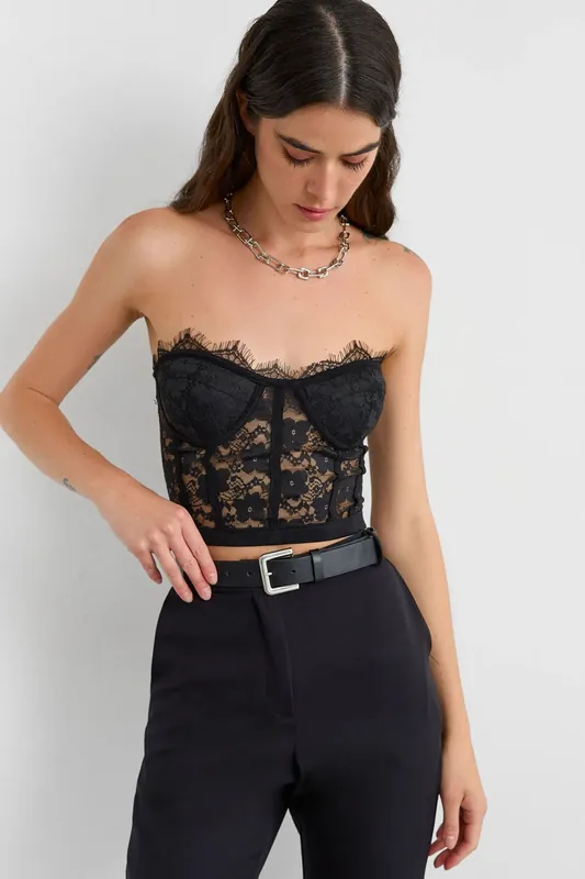Lace Trim Cropped Strapless Camisole - Hiccup