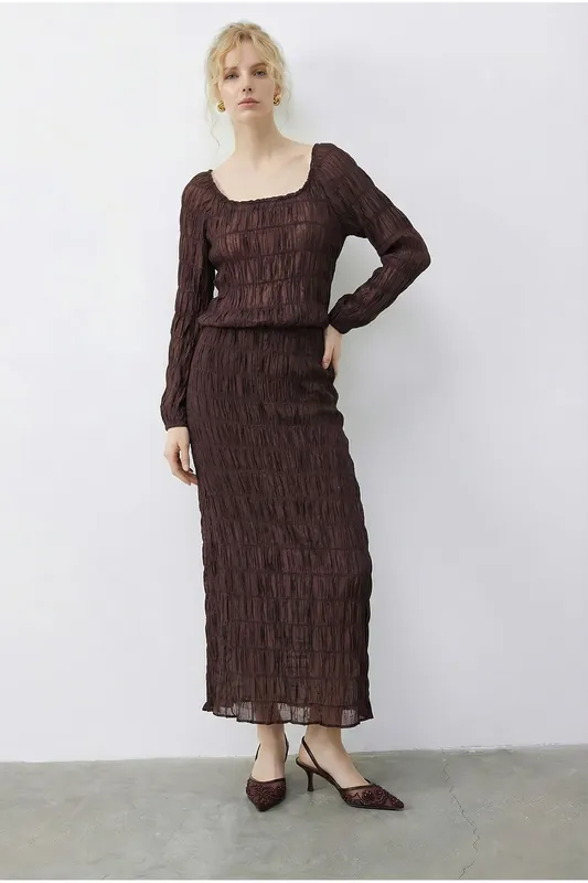 Textured Cotton Blouse and Maxi Skirt Set - Bianco Lucci