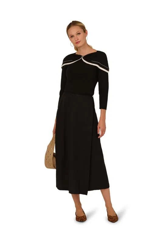 Off The Shoulder Tipped Big Bow Tie Long Sleeve Sweater - Adrianna Papell