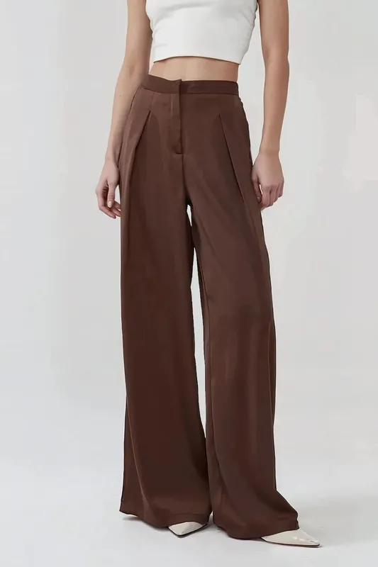 High Waist Wide Leg Satin Palazzo Pants - Hiccup
