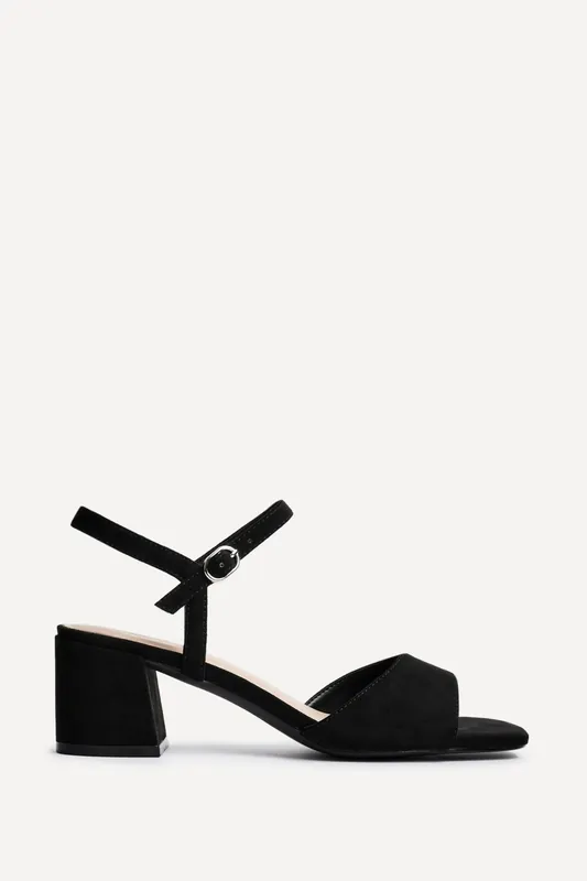 Darlene Black Faux Suede Low Heeled Sandals - Linzi