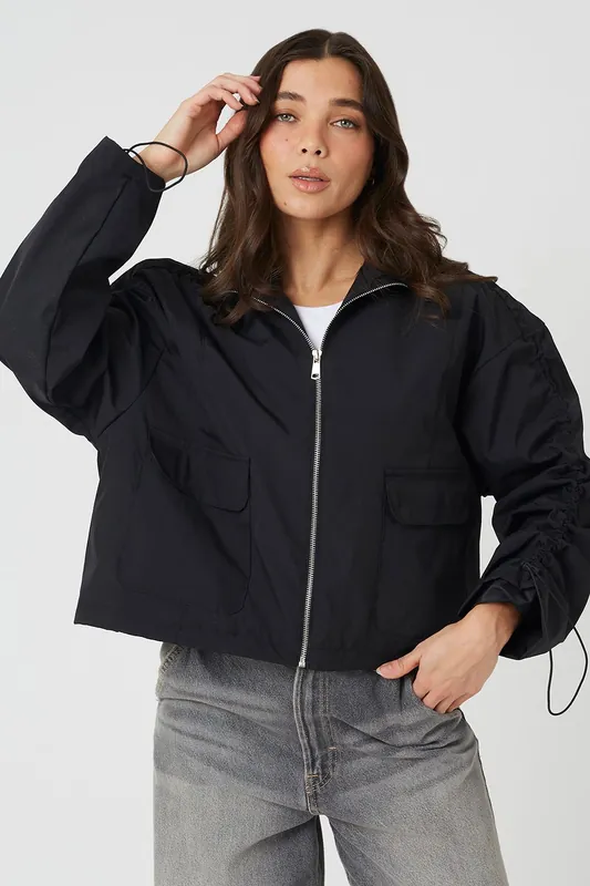 Ruched Sleeve Windbreaker Jacket - Brave Soul