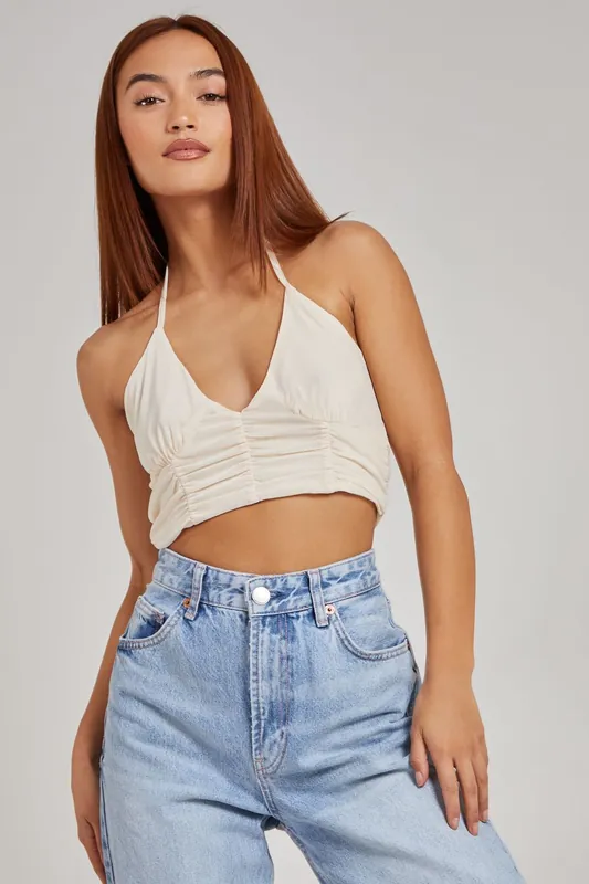 Halterneck Cross Over Mesh Bralette - Pink Vanilla