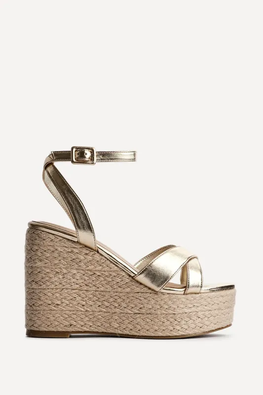 Tahiti Gold Crossover Espadrille Wedge - Linzi