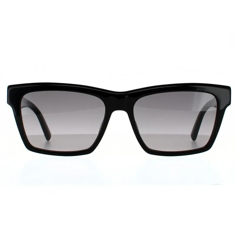 Rectangle Unisex Shiny Black Grey Gradient Sunglasses - Saint Laurent