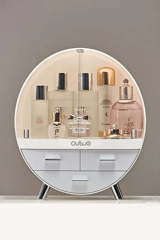 34CM High Round Transparent Cosmetic Display Box With 3 Drawers Storage Box - Living and Home