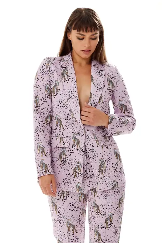 Animal Print Blazer in Lilac - Liquorish