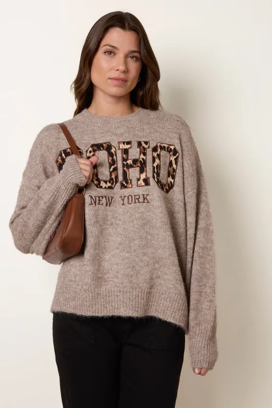 Beige Soho New York Knitted Jumper - Blue Vanilla
