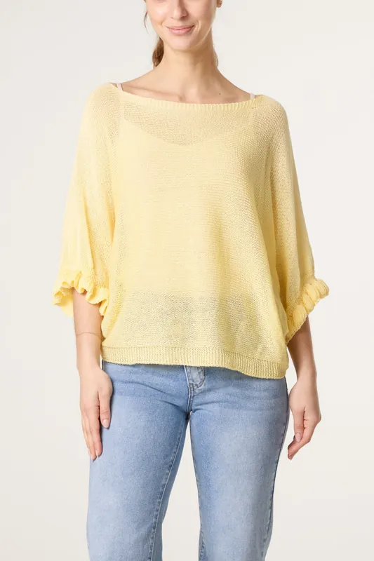 Lemon Filigree Frill Sleeve Batwing Jumper - Blue Vanilla
