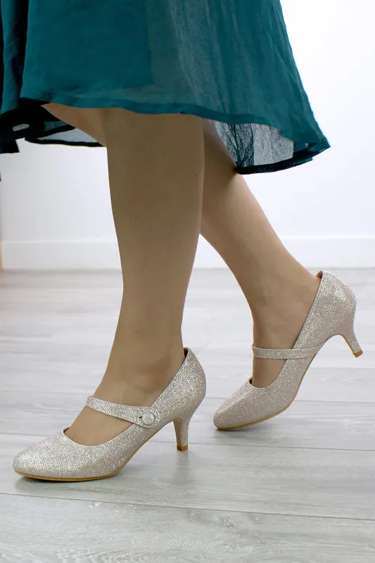 Mid Heel Elasticated Strap Mary Jane Court Shoes - AJVANI