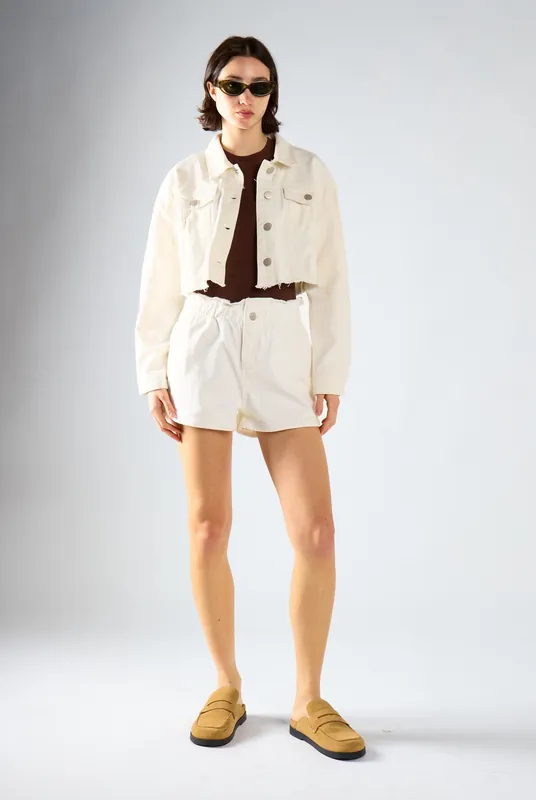 White Cropped Denim Jacket - Shnoo