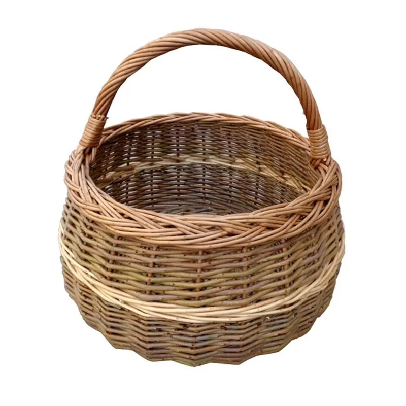 Wicker Round Shallow Shopping Basket - Red Hamper