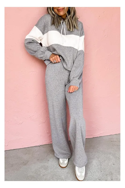 High Colorblocked Hoodie Drawstring High Rise Pants Set - Everyday The Label