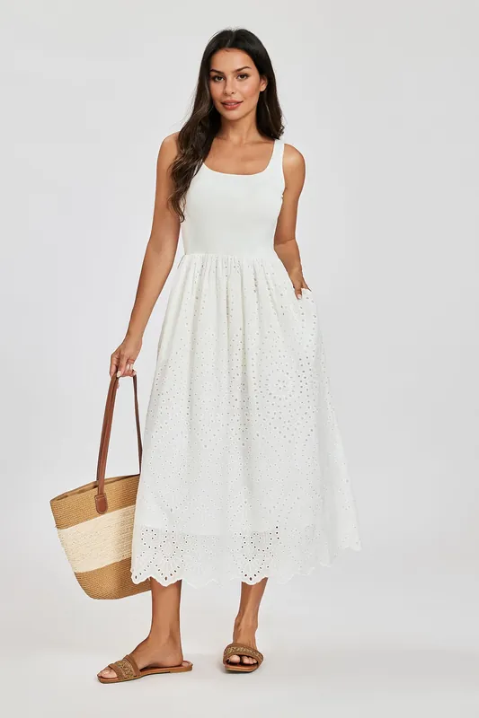 Broderie Anglaise Sleeveless Midi Dress - FS Collection