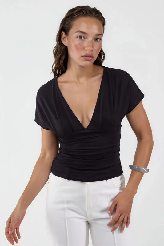 V-Neck Tie Detail Blouse