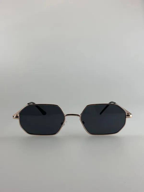 Hexagon Sunglasses Gold Frame with Black Lenses - SVNX