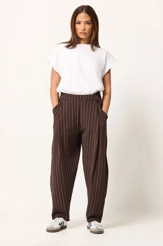 Petite Pinstripe Barrel Leg Trousers - PixieGirl