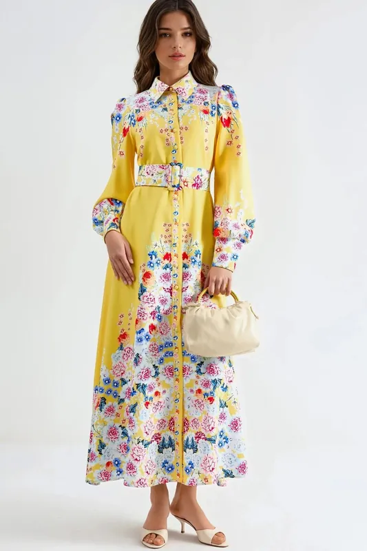 Floral Maxi Dress with Button Closure - MSN Collection