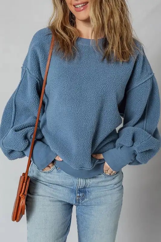 Cozy Textured Pullover Top With Long Sleeves - Everyday The Label