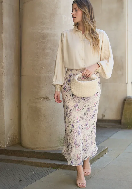 Saint Lace Insert Wonderland Print Midi Skirt In Multi - Lily and Lionel