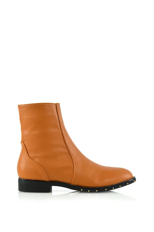 Nyane' Studded Flat Low Block Heel Ankle Boots With Zip - XY London