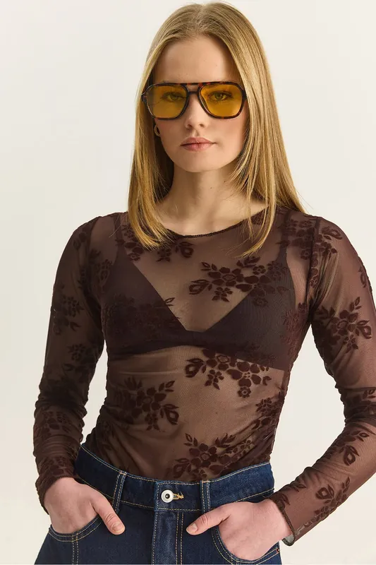 Floral Cut Out Long Sleeve Blouse - Bianco Lucci